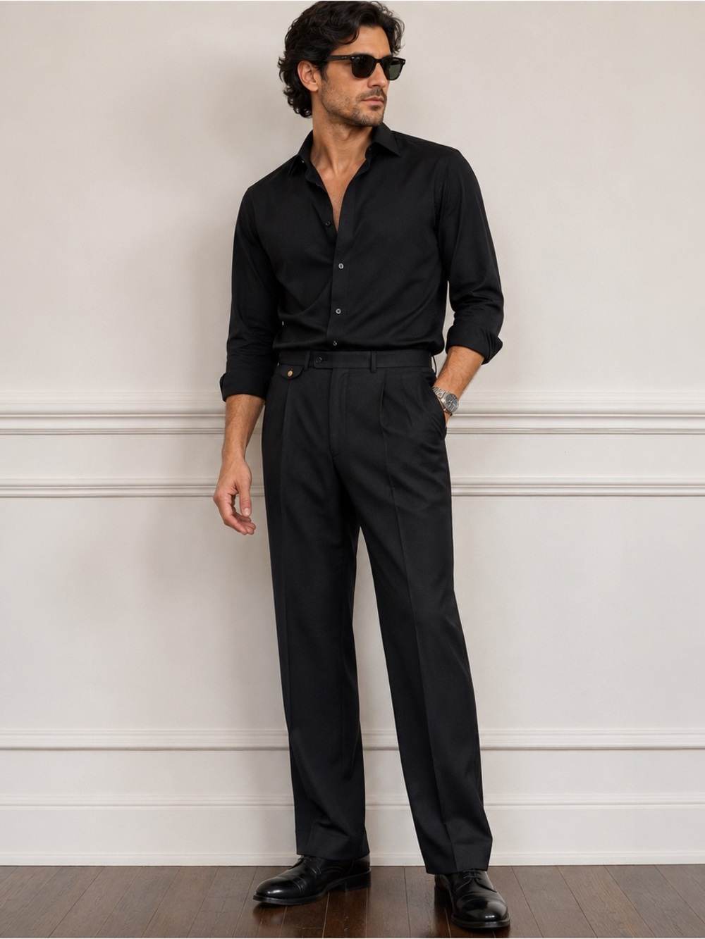 Dunhill Made Italy Super 100's Wool Dress Pants Men's 36x32 Black Pleated
